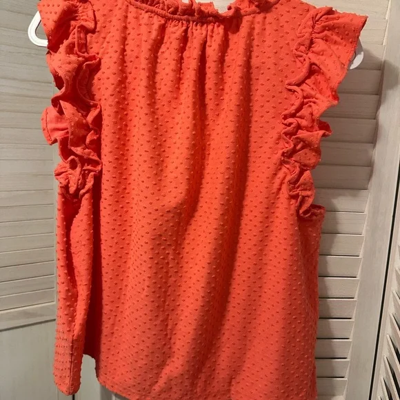 J. Crew Coral Textured Swiss Dot Sleeveless Blouse - Picture 3 of 3